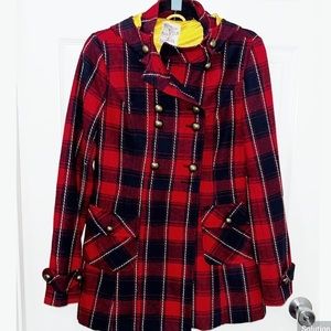 Vintage Tulle Anthropologie retro plaid wool blend pea coat size medium
